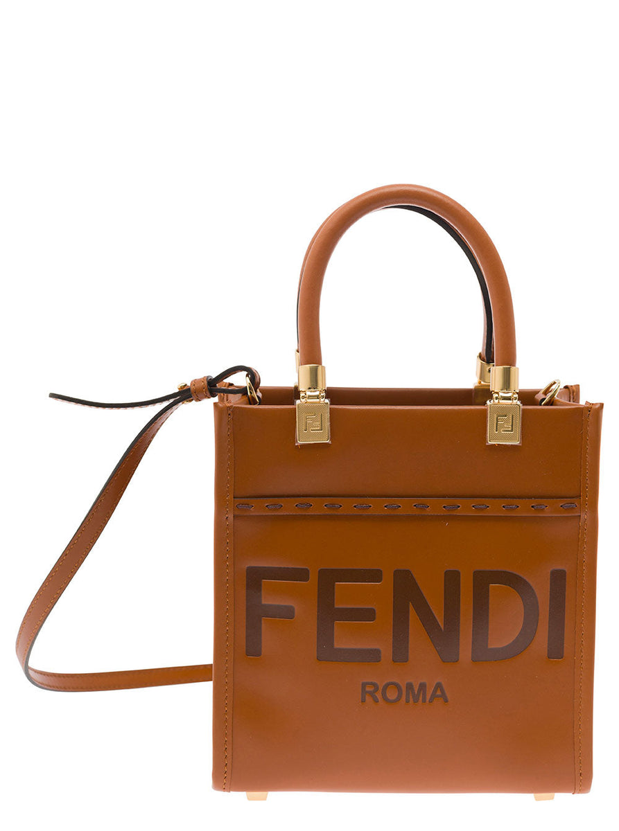 Fendi Women 'Sunshine' Mini Brown Tote Bag With Hot-Stamped Logo In Leather Woman