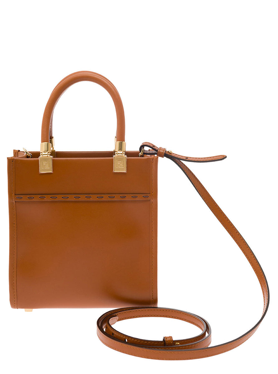 Fendi Women 'Sunshine' Mini Brown Tote Bag With Hot-Stamped Logo In Leather Woman