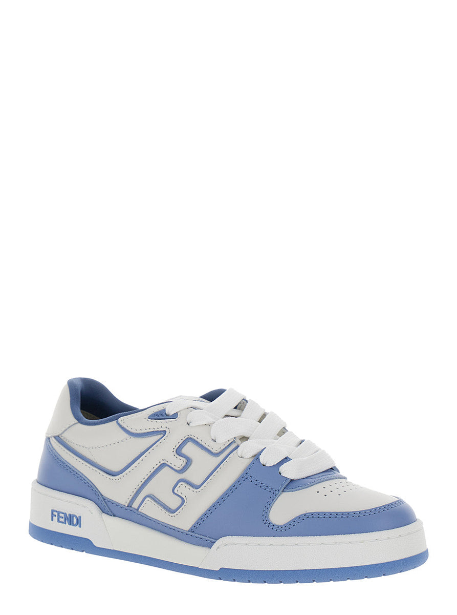 Fendi Women 'Fendi Match' Light Blue And White Low Top Sneakers In Leather Woman