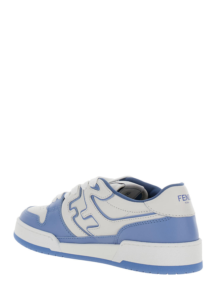 Fendi Women 'Fendi Match' Light Blue And White Low Top Sneakers In Leather Woman