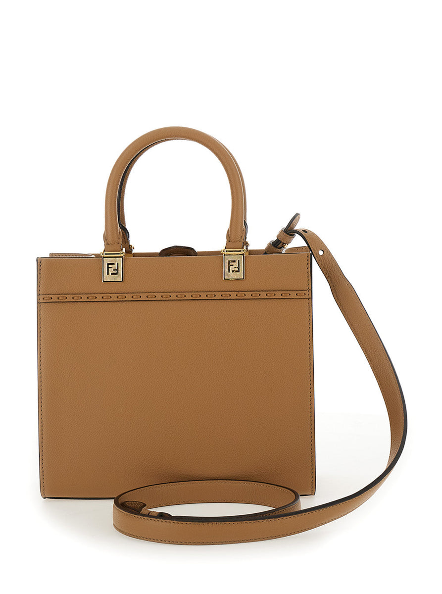 Fendi Women 'Fendi Sunshine' Beige Shopper With Shoulder Strap And Maxi Logo On The Front In Leather Woman