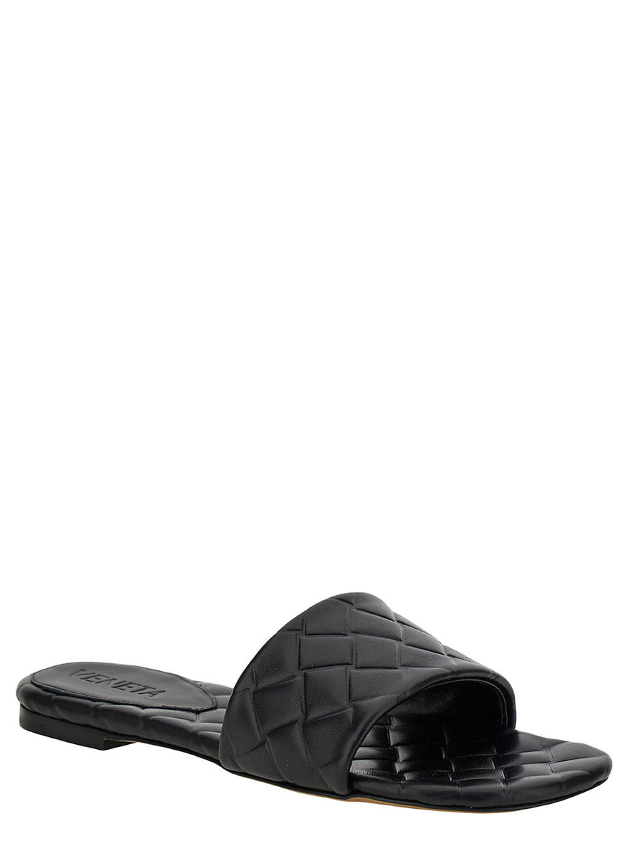 Bottega Veneta Women 'Slide Amy' Black Sandals With Intreccio Motif In Leather Woman