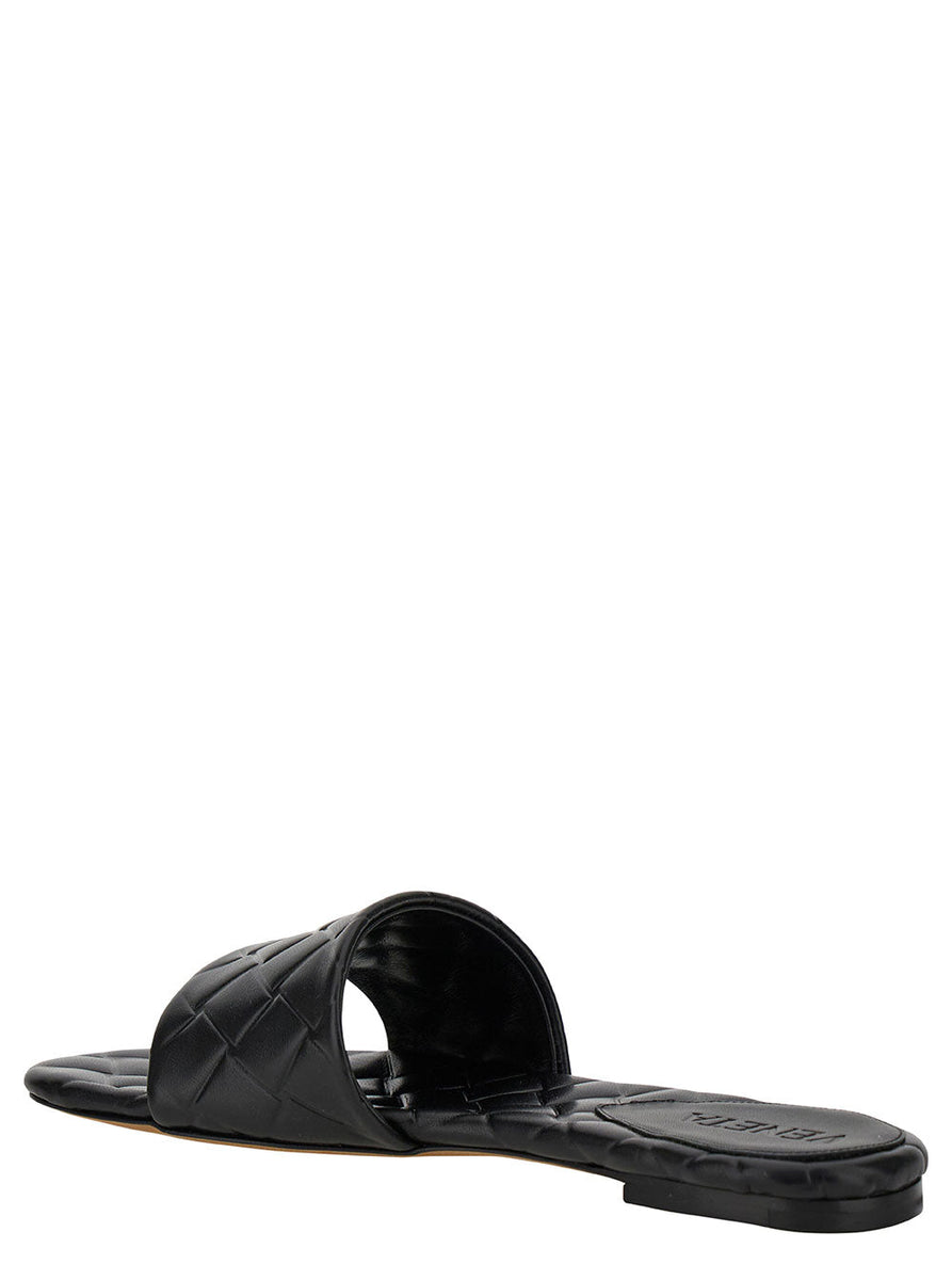 Bottega Veneta Women 'Slide Amy' Black Sandals With Intreccio Motif In Leather Woman
