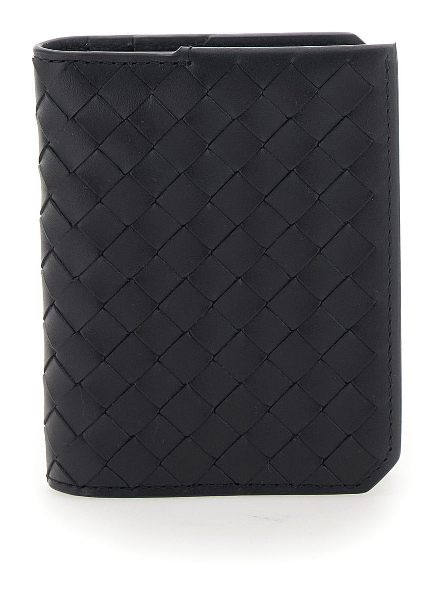 Bottega Veneta Men Blue Card Holder With Intrecciato Motif In Leather Man