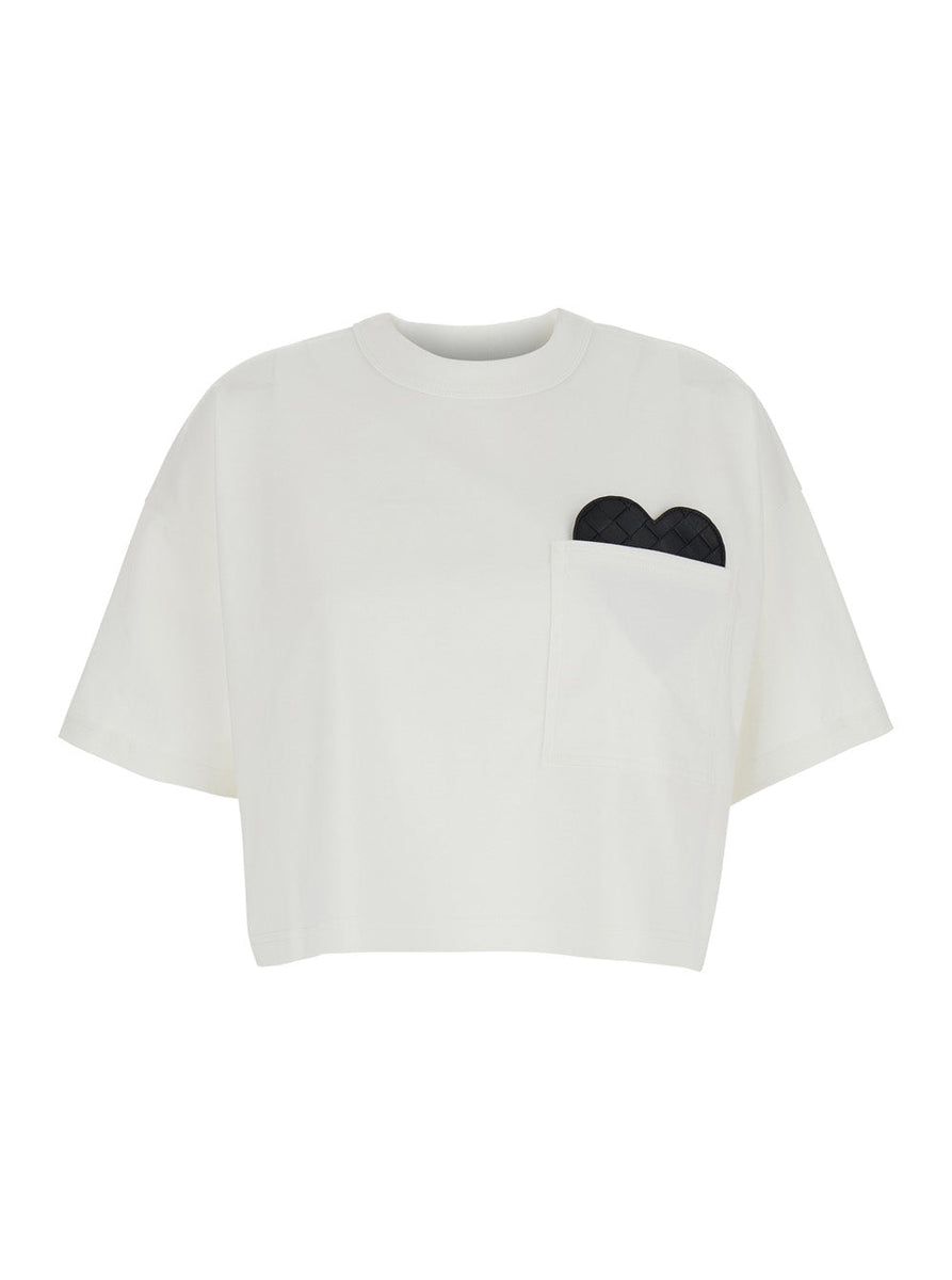 Bottega Veneta Women White Cropped T-Shirt With Heart Detail On The Pocket In Cotton Woman