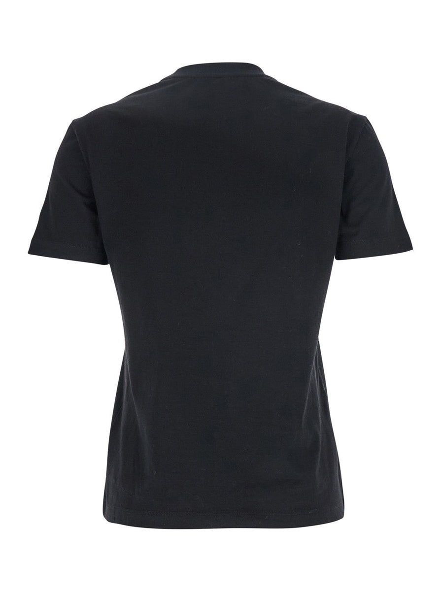 Fendi Women Black Crewneck T-Shirt With Logo Lettering On The Front In Cotton Woman