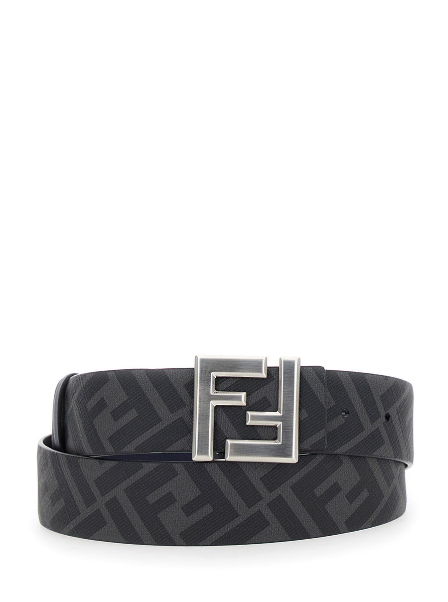 Fendi Men Blue Reversible Belt With Ff Buckle In Leather Man