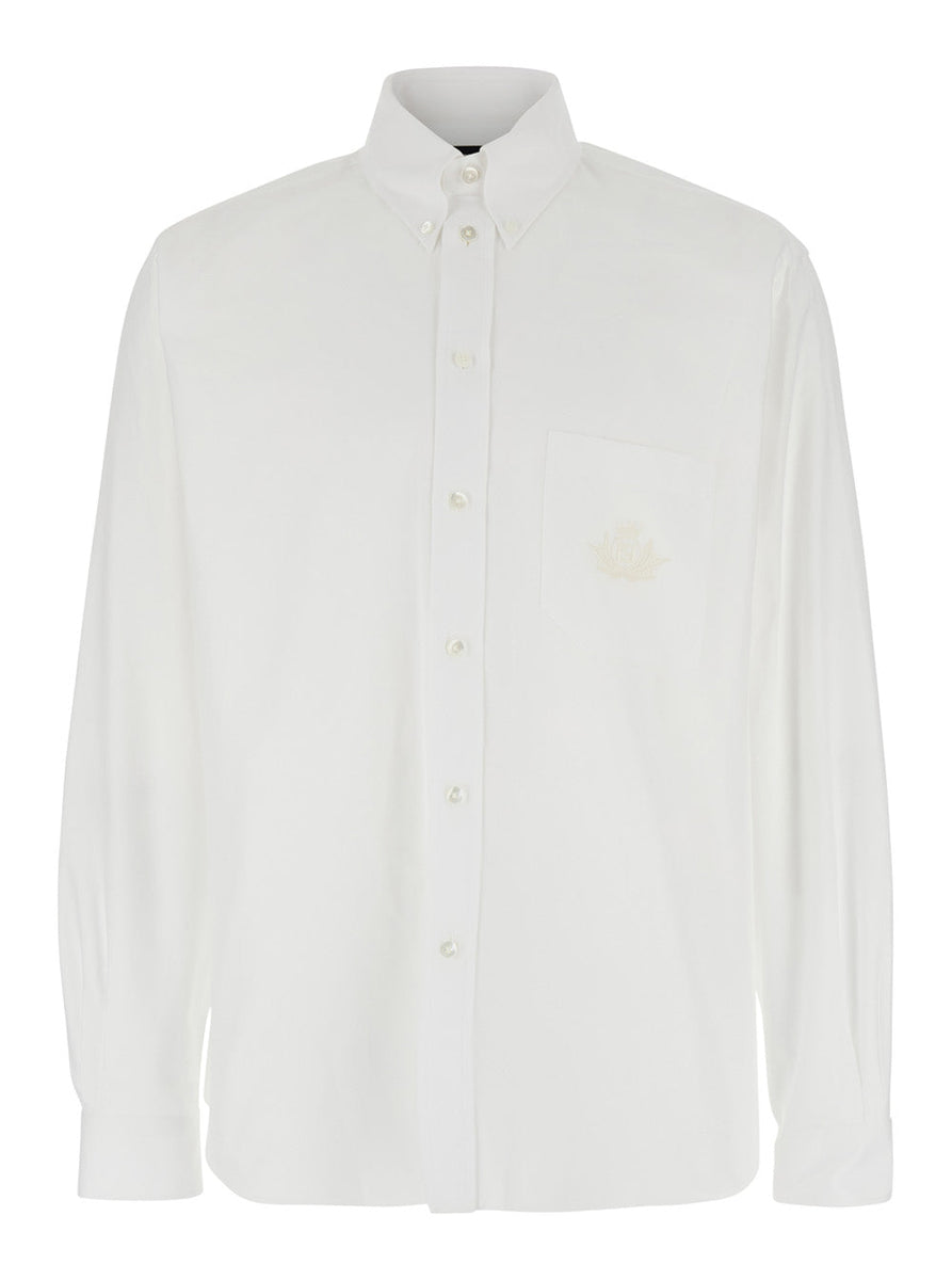 Fendi Men White Shirt With Classic Collar And Logo Embroidery On The Front In Cotton Man