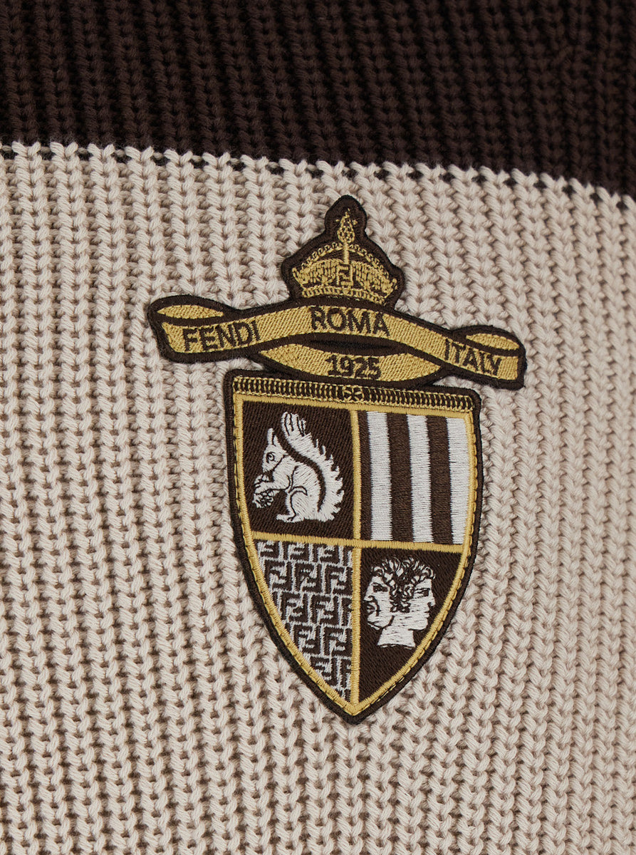 Fendi Men Brown Knitted Polo With Striped Motif And Fendi Club Patch On The Front In Cotton Man