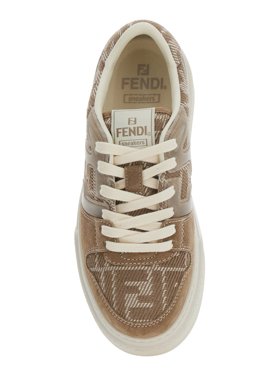 Fendi Women 'Match' Beige Sneaker With All-Over Ff Motif And Platform In Leather And Fabric Woman