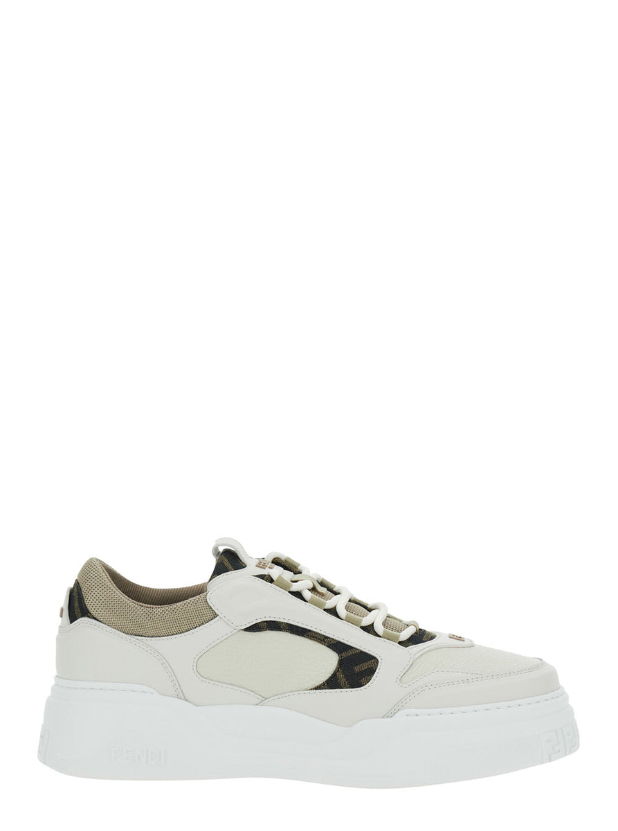 Fendi Men 'Force' White Sneaker With Ff Jacquard Details And Chunky Sole In Leather Man