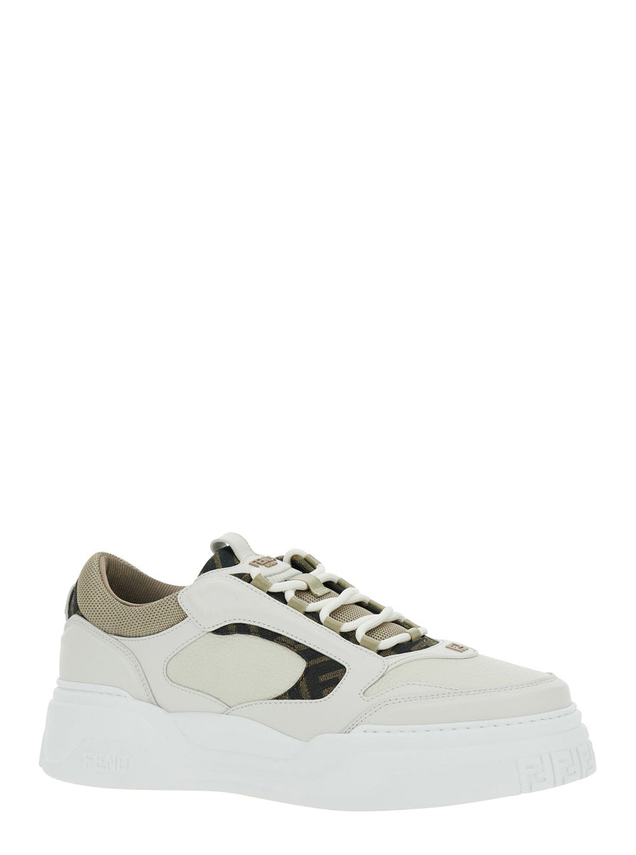 Fendi Men 'Force' White Sneaker With Ff Jacquard Details And Chunky Sole In Leather Man