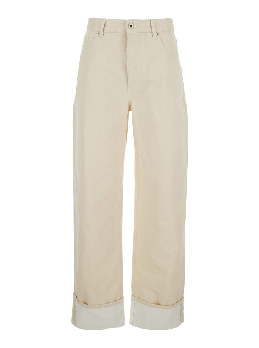 Bottega Veneta Women White Jeans With Cuffs On The Edges And Removable Patch With Hare On The Back In Denim Woman