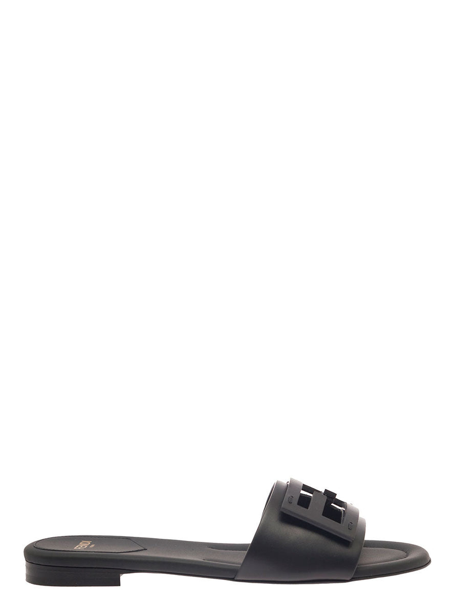 Fendi Women Leather Slide Mules With Logo Buckle