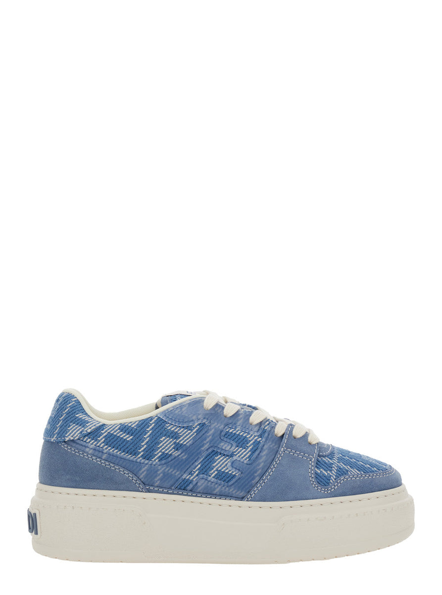 Fendi Women 'Match' Blue Sneaker With All-Over Ff Motif And Platform In Leather And Fabric Woman