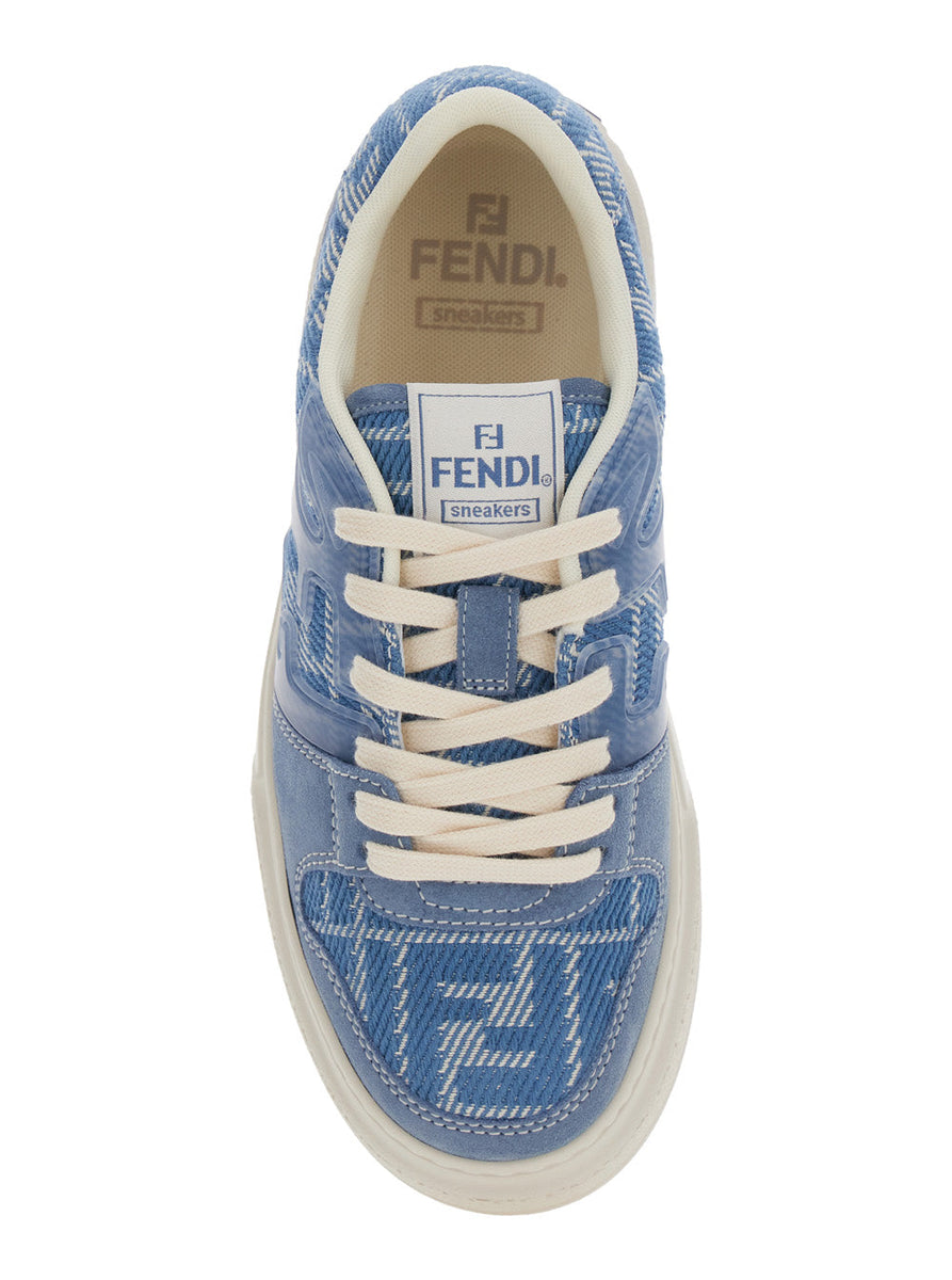 Fendi Women 'Match' Blue Sneaker With All-Over Ff Motif And Platform In Leather And Fabric Woman