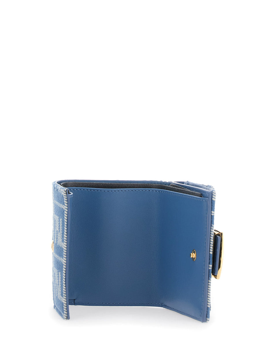 Fendi Women Blue Wallet With Tri-Fold Deisgn And All-Over Ff Motif In Denim Woman