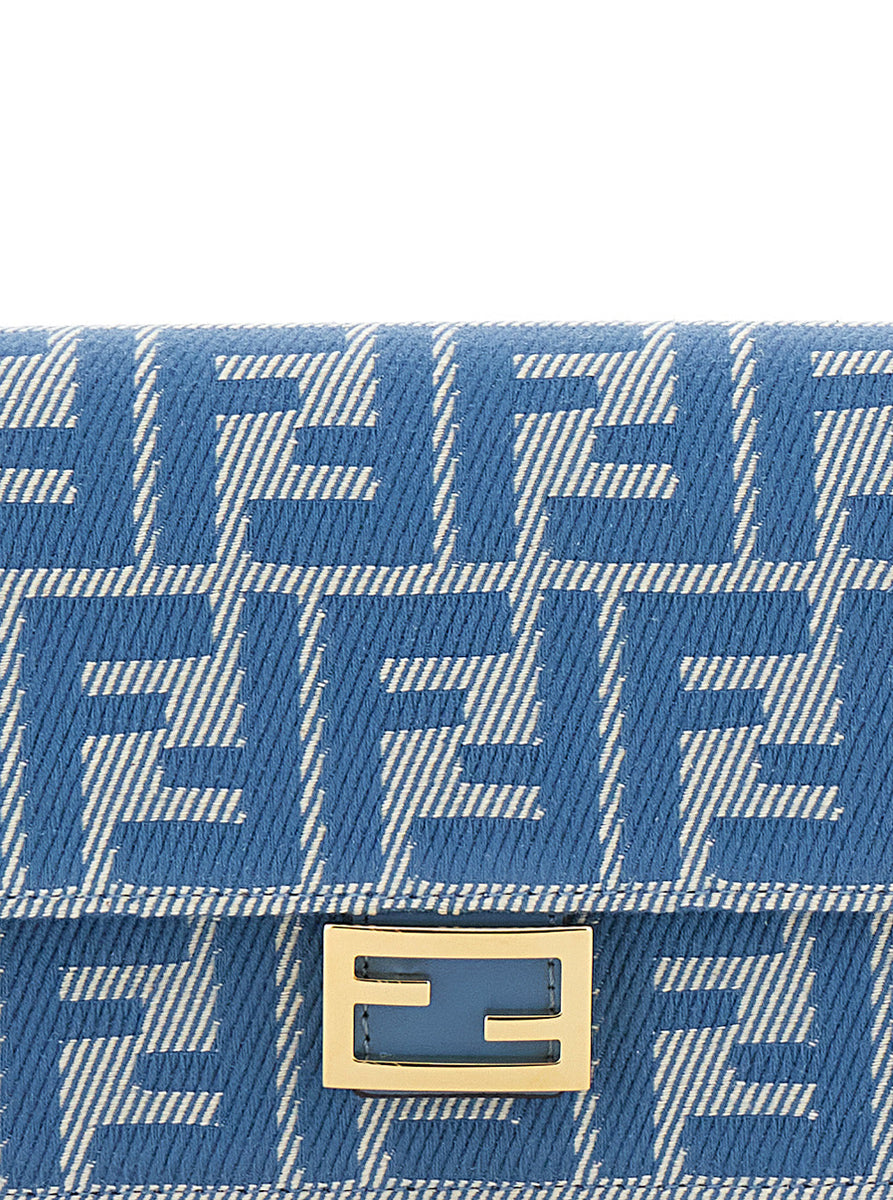 Fendi Women Blue Crossbody Bag With All-Over Ff Motif And Metallic Ff Plaque On The Front In Cotton Woman
