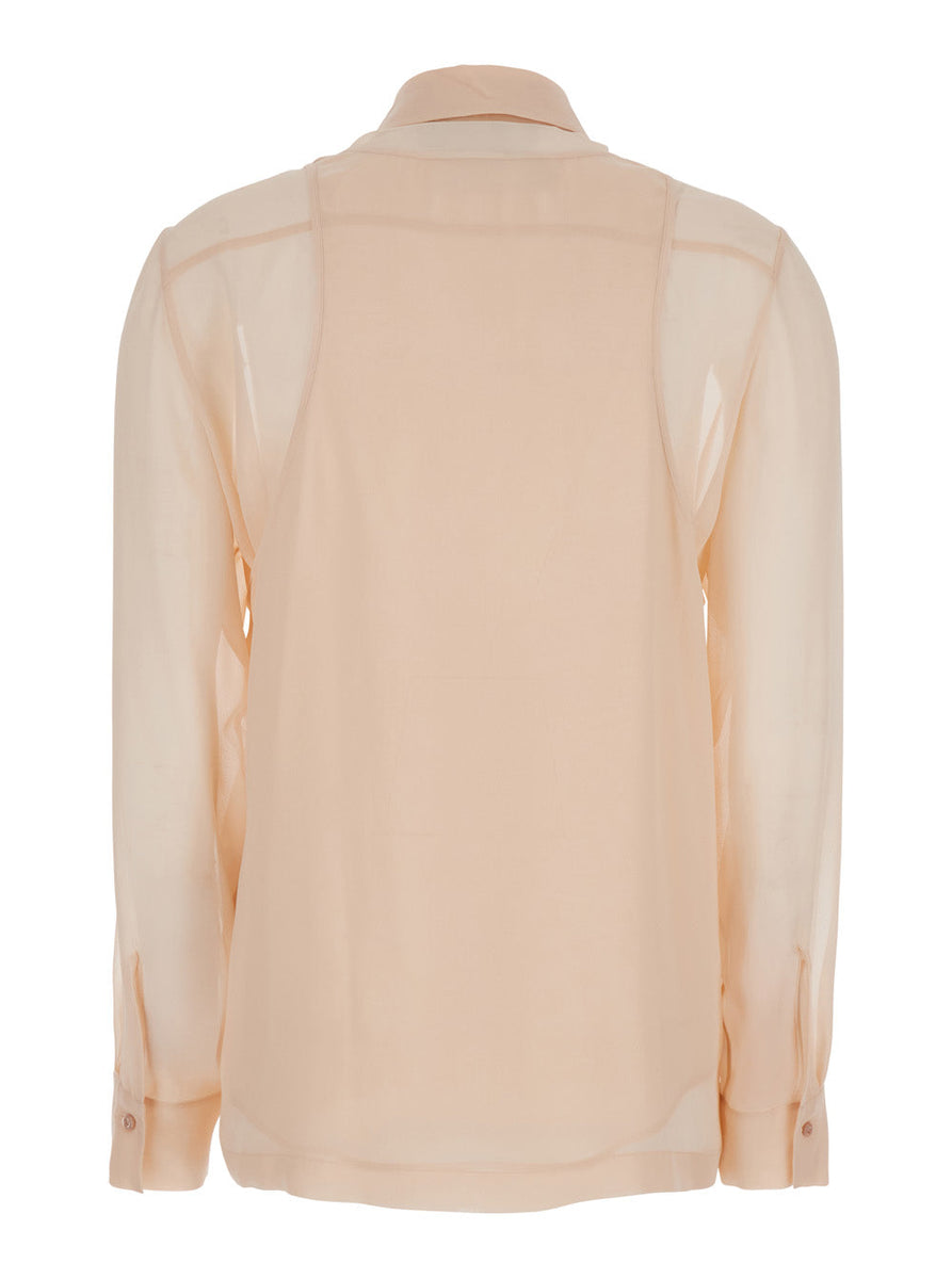 Fendi Women Pink Shirt With Layered Top And Floral Bead Decorations In Silk Woman