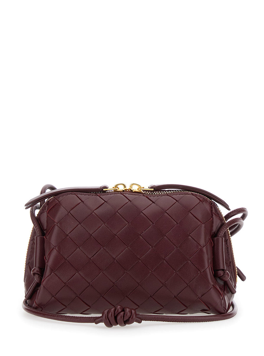 Bottega Veneta Women 'Concert' Bordeaux Crossbody Bag With Intreccio Motif In Leather Woman