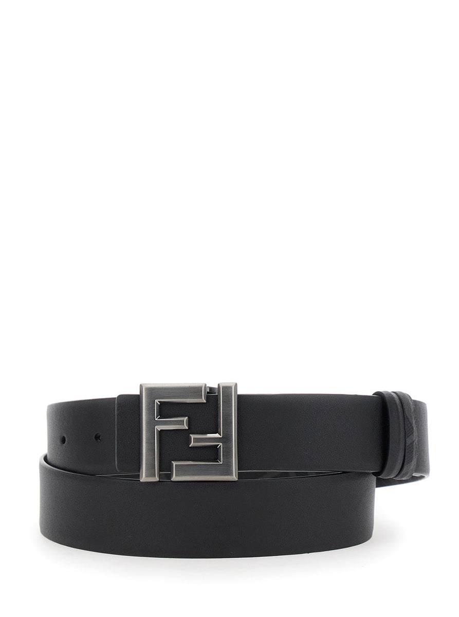 Fendi Men Black Reversible Belt With Ff Buckle In Leather Man