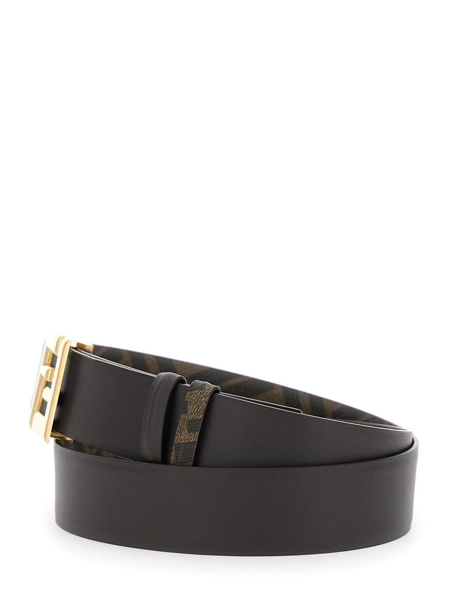 Fendi Men Brown Reversible Belt With Ff Buckle In Leather Man