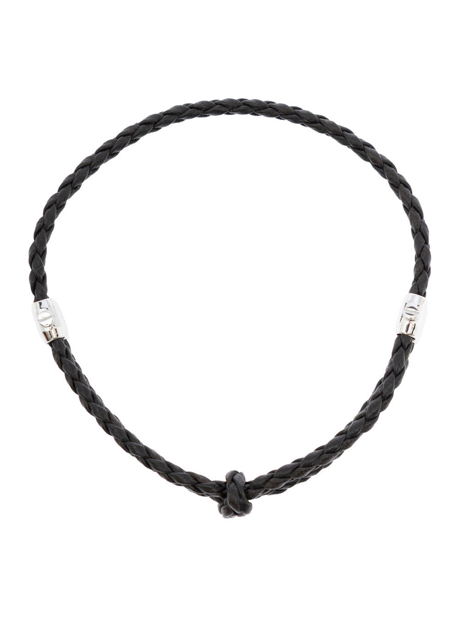 Bottega Veneta Men Metallic Bracelet With Intrecciato Design And Sliding Closure In Leather And Silver Man