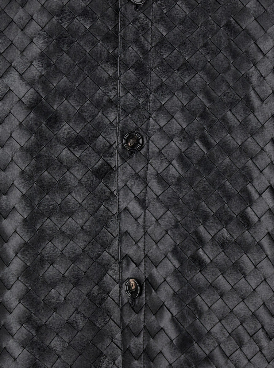 Bottega Veneta Men Black Oversize Jacket In Braided Leather Man