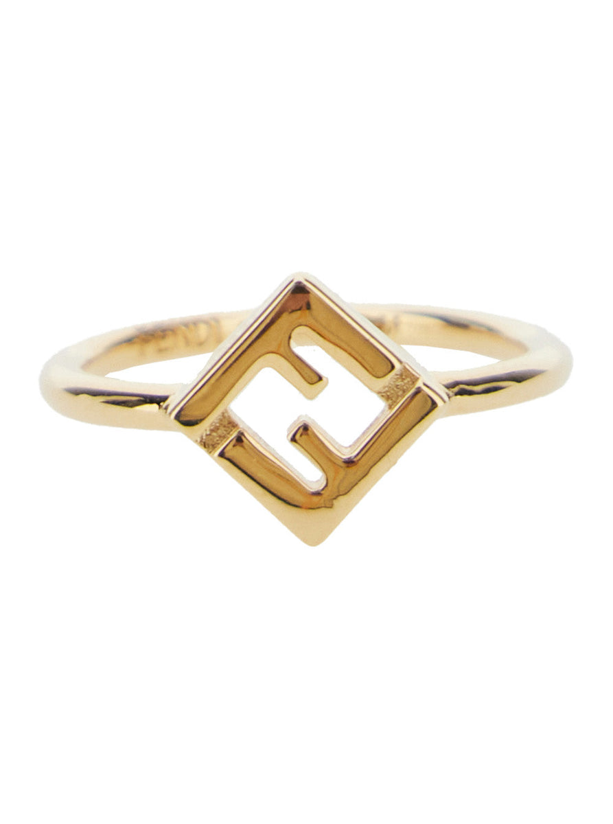 Fendi Women Metallic Ring With Ff Plaque In Bronze Woman