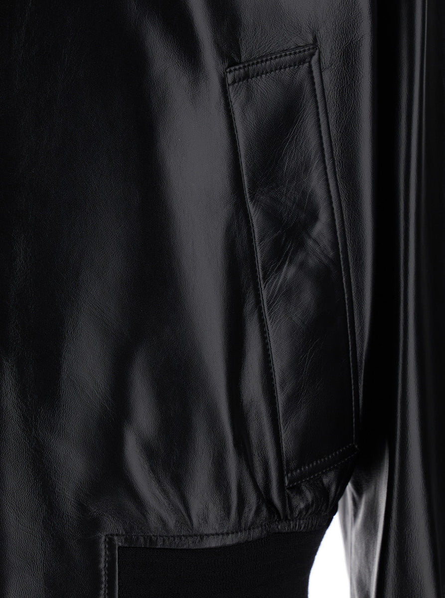 Bottega Veneta Men Black Bomber Jacket With Two Front Welt Pockets In Leather Man