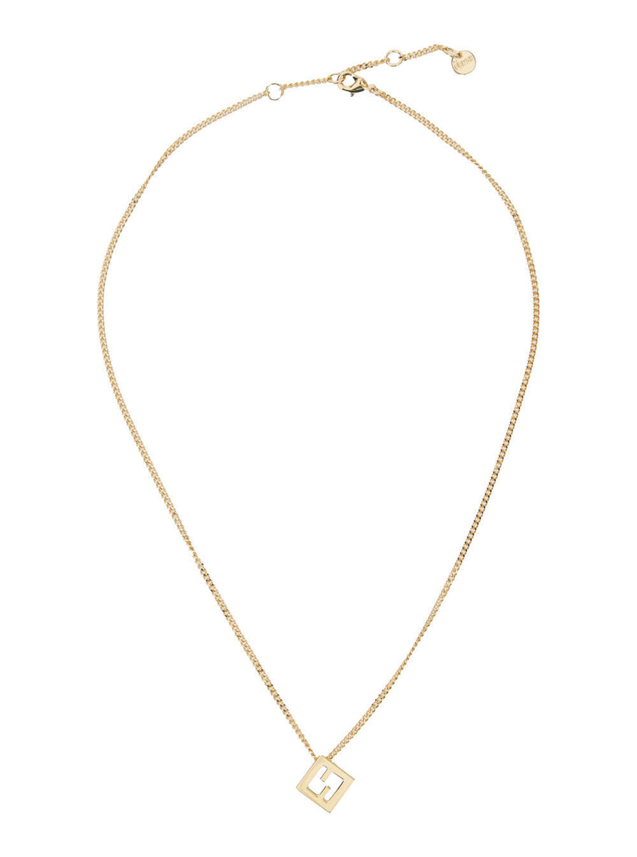Fendi Women Metallic Necklace With Ff Plaque Pendant And Adjustable Clip Clasp Closure In Bronze Woman