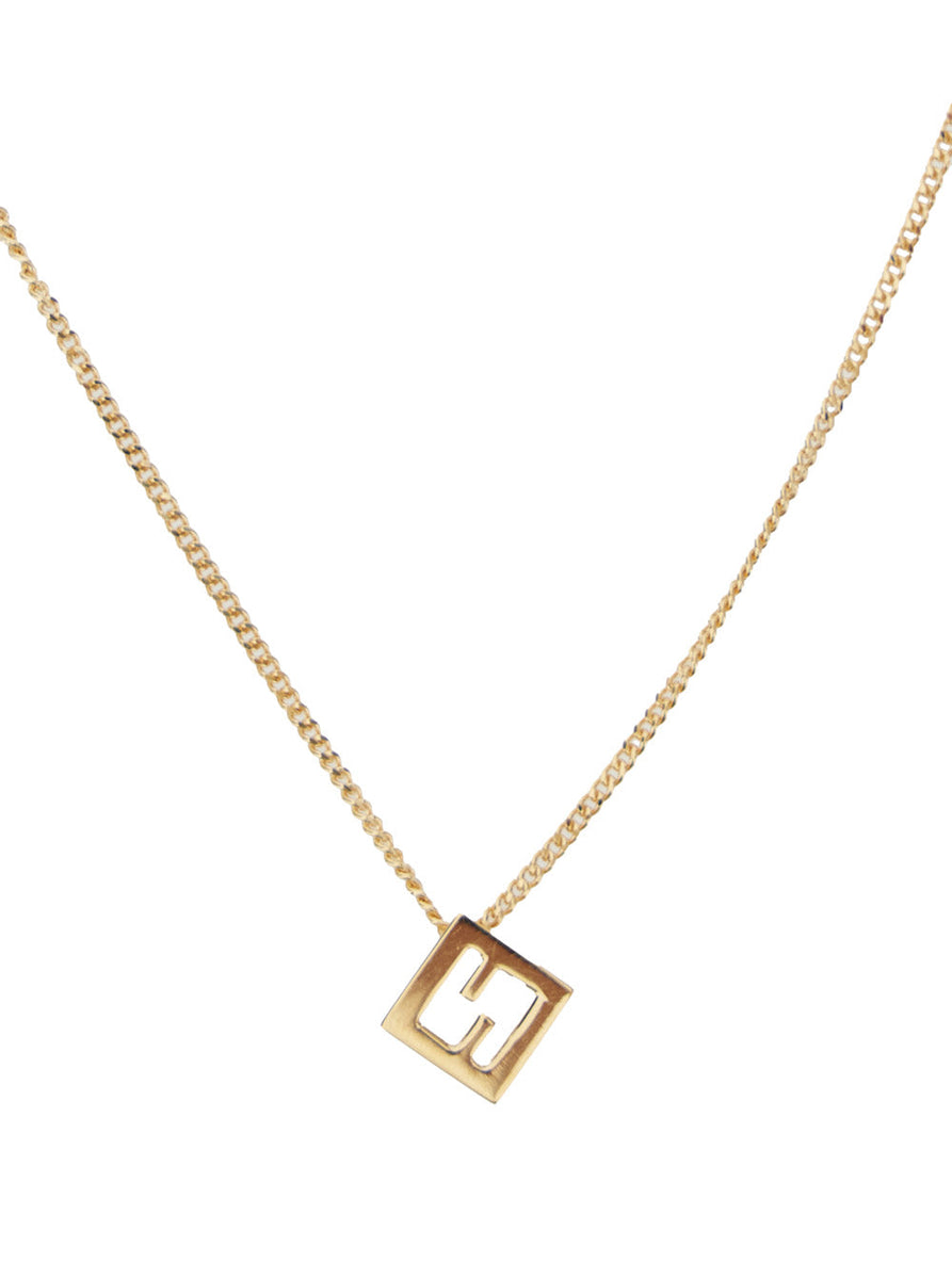 Fendi Women Metallic Necklace With Ff Plaque Pendant And Adjustable Clip Clasp Closure In Bronze Woman