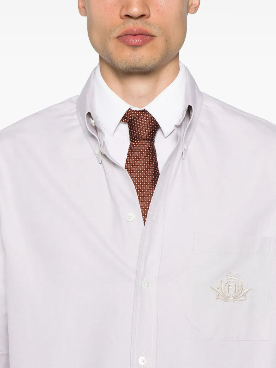 Fendi Men Oxford Shirt With Fendi Crest Embroidery