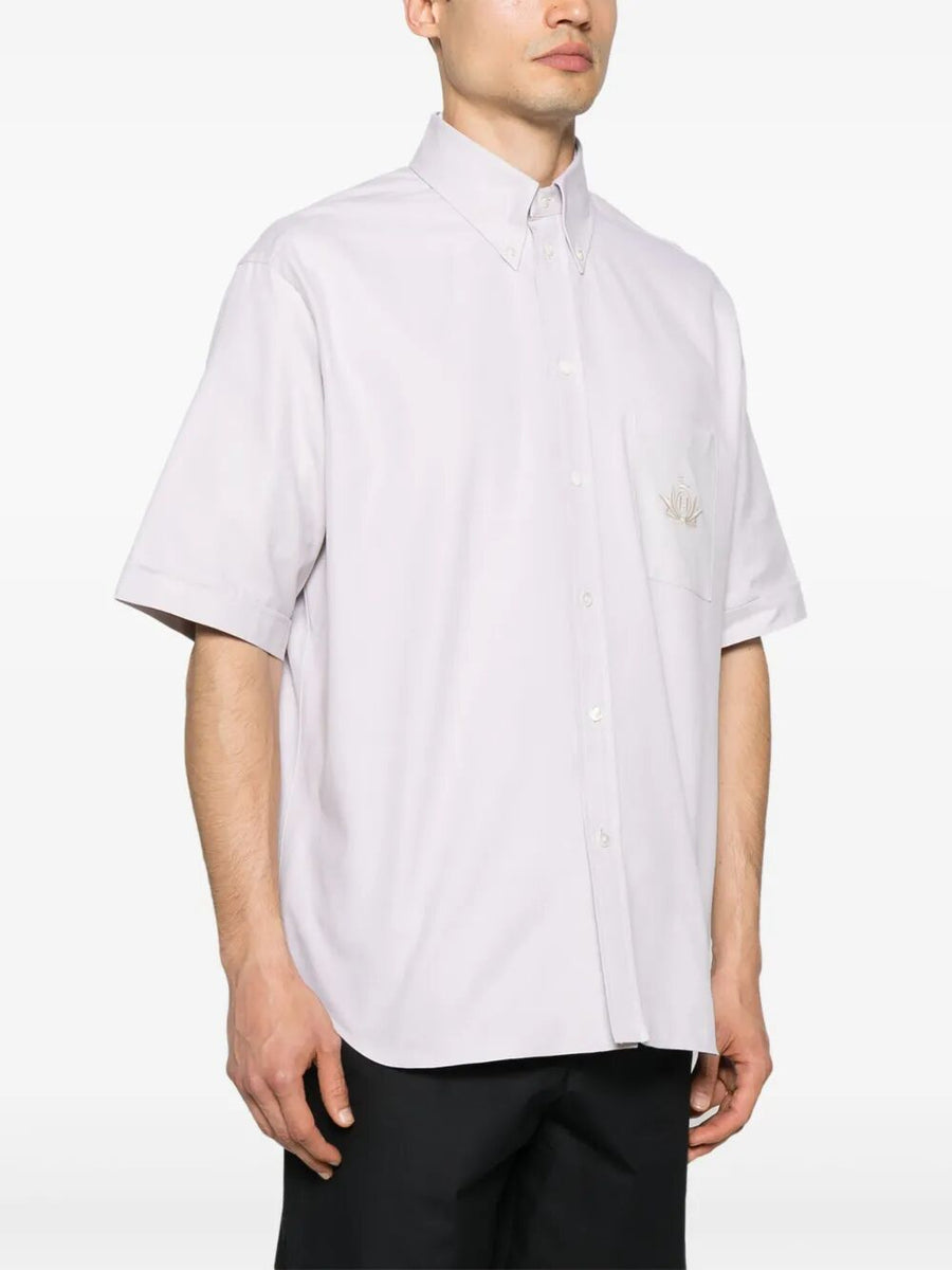 Fendi Men Oxford Shirt With Fendi Crest Embroidery