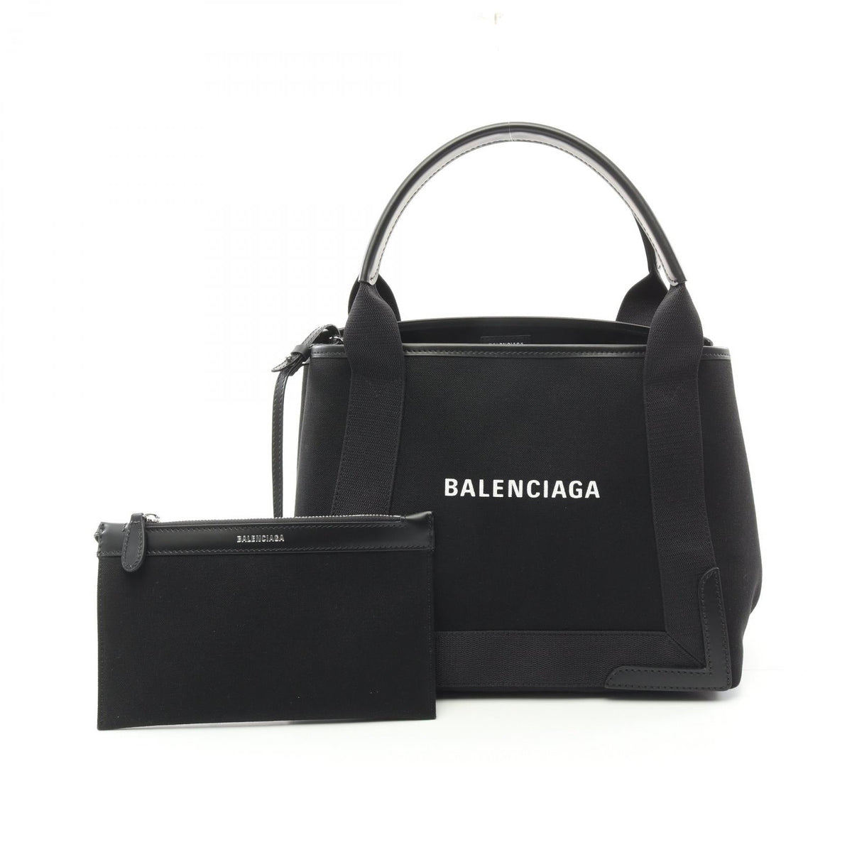 balenciaga Navy Cabas S Canvas Leather Tote Bag