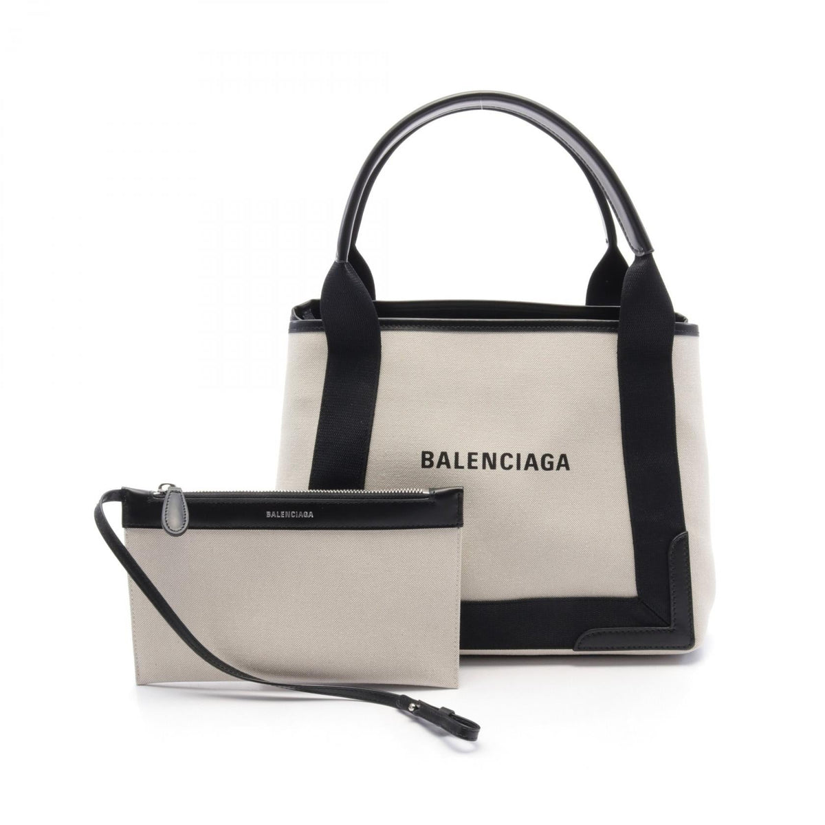 balenciaga Navy Cabas S Canvas Leather Tote