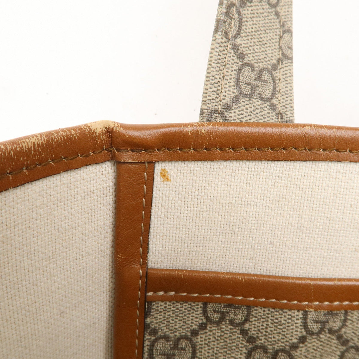 GUCCI GG Supreme Leather Tote Bag Hand Bag Beige Brown 211134