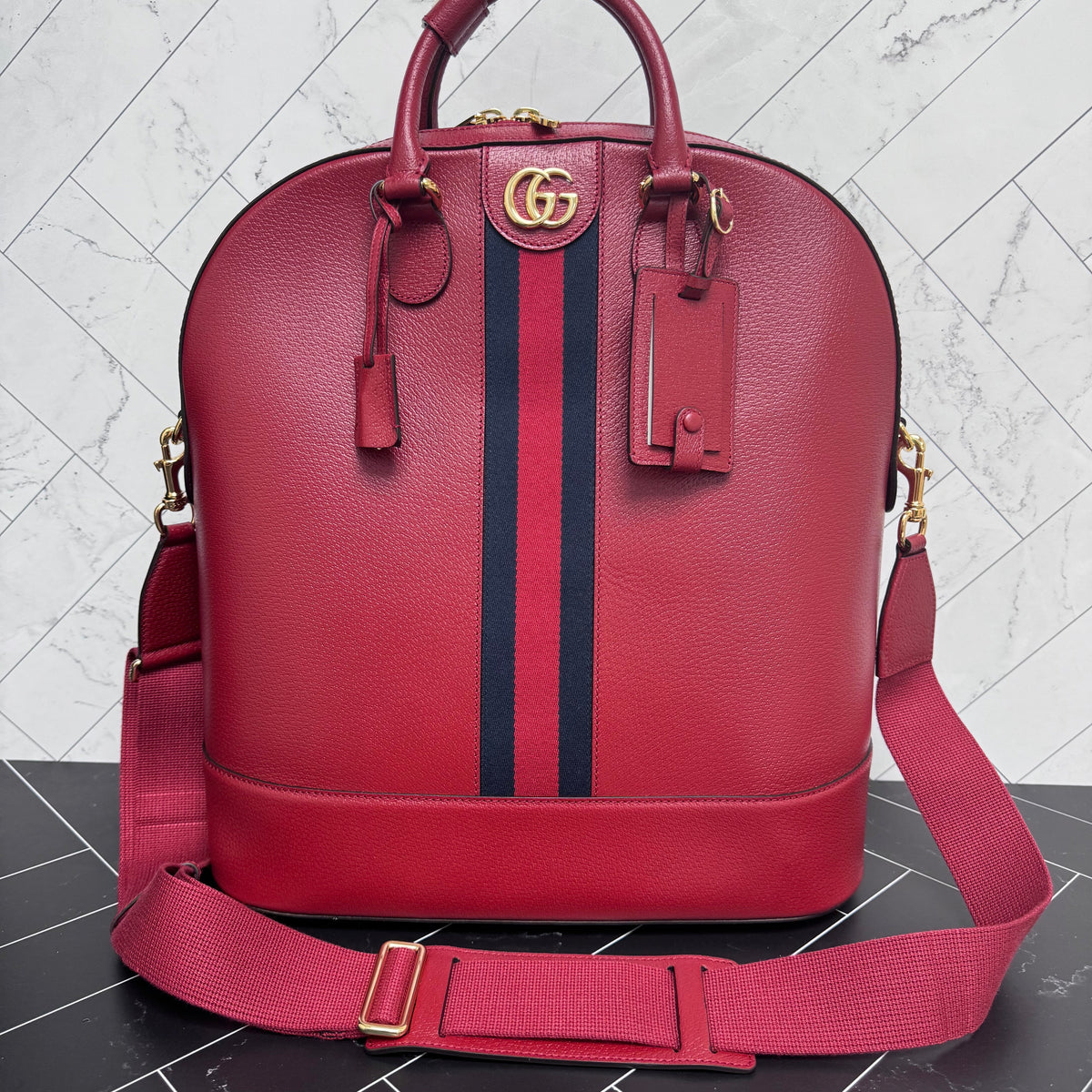 LIKE NEW- Gucci Red Savoy Web Bowling Tote