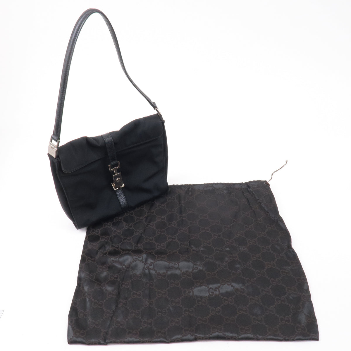 GUCCI Jackie Canvas Leather Shoulder Bag Hand Bag Black 00.3734