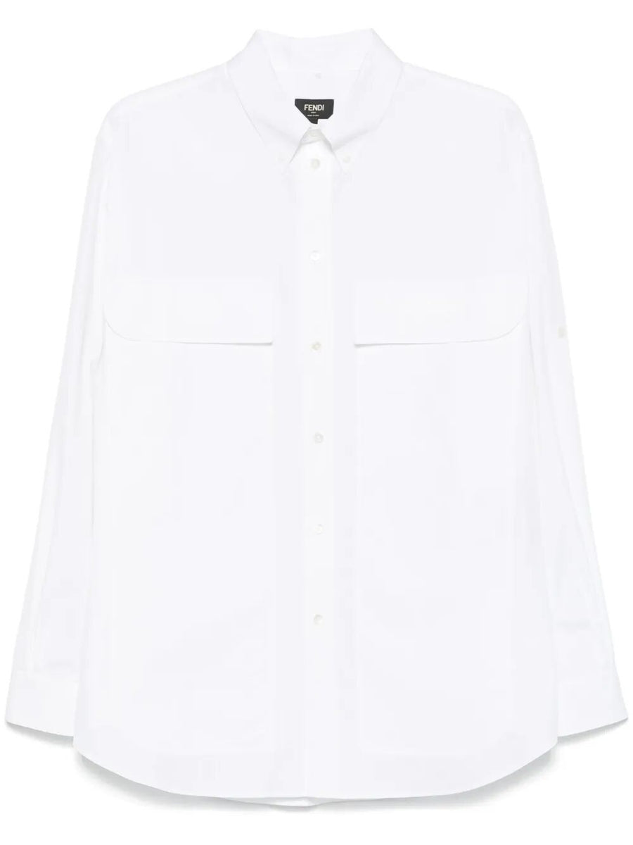 Fendi Men Topstitched Fendi Roma Lettering Cotton Shirt