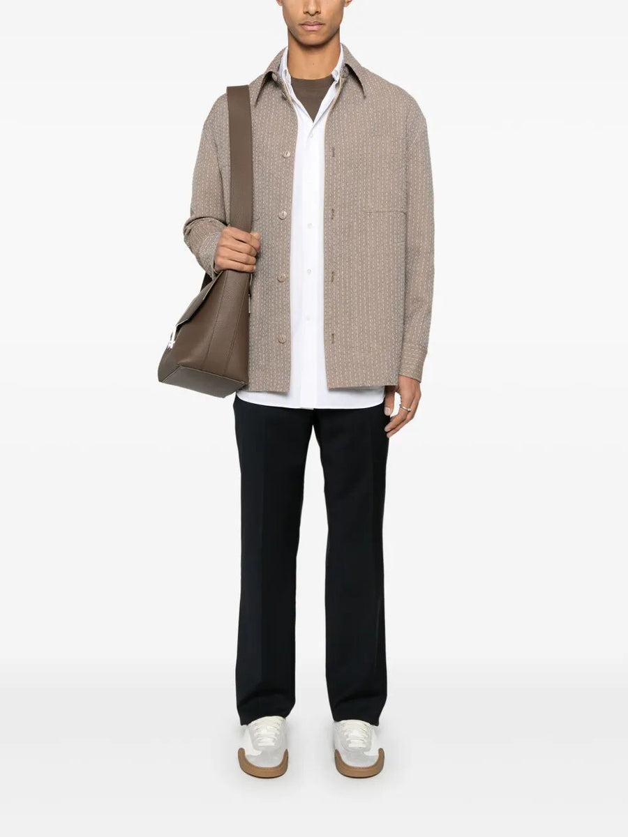 Fendi Men Topstitched Fendi Roma Lettering Cotton Shirt