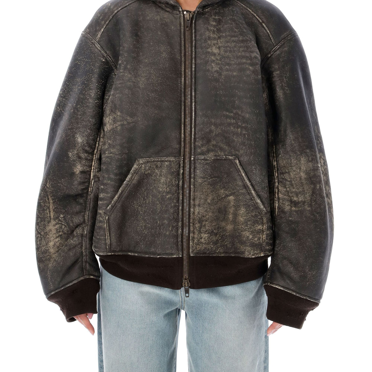 BALENCIAGA Hooded Shearling Bomber Jacket - Size 34