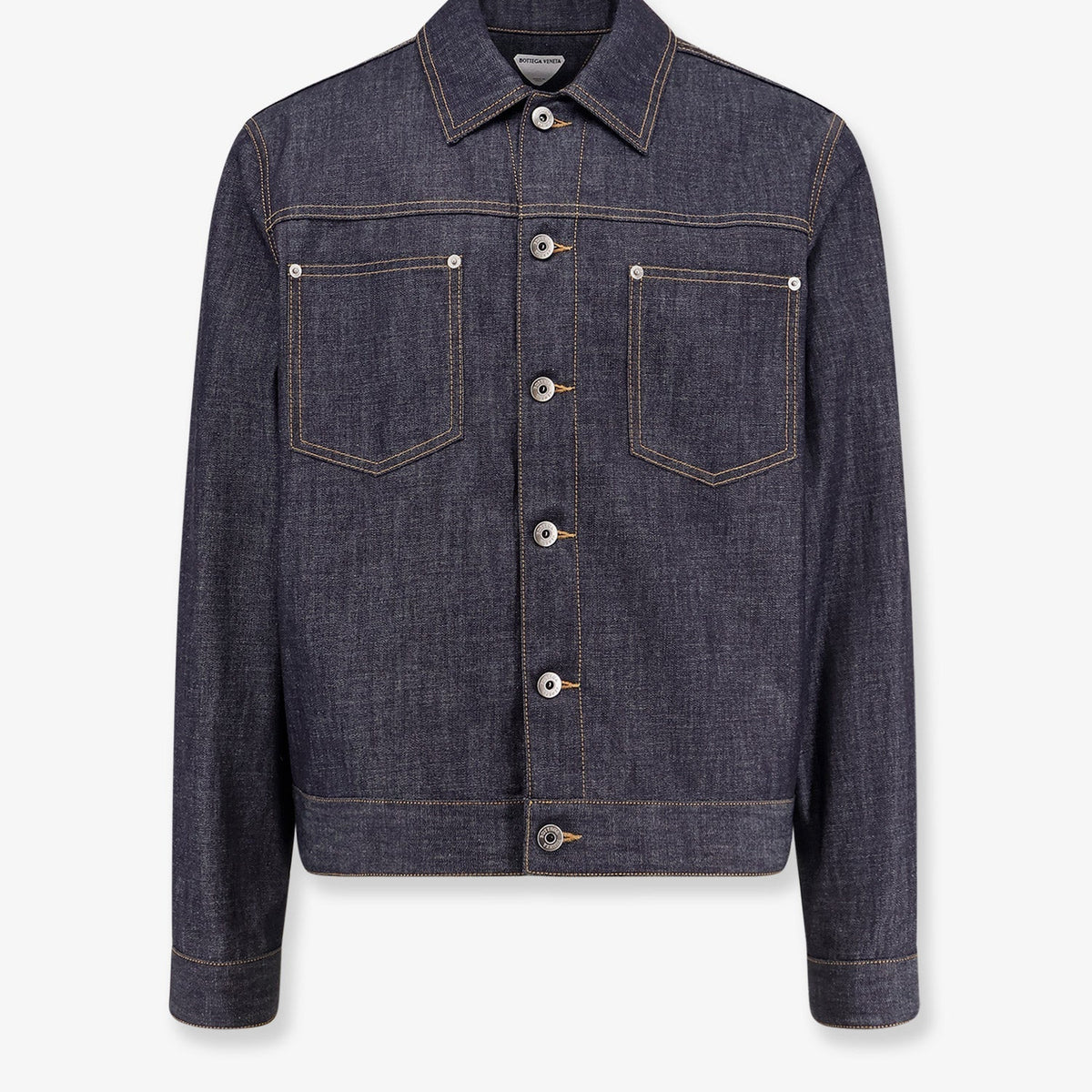 Bottega Veneta Men Denim Jacket With Iconic Intrecciato Patch