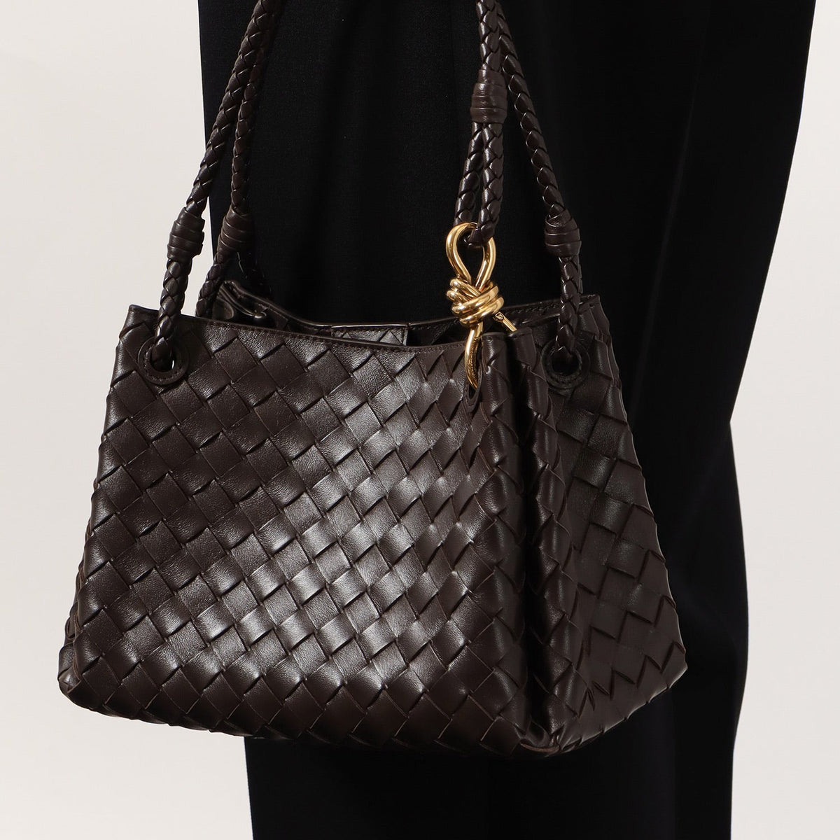 Bottega Veneta Women Parachute Leather Shoulder Bag With Intrecciato Motif And Knot Detail