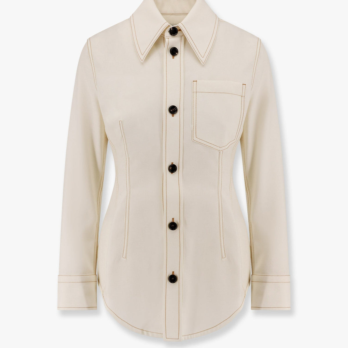 Bottega Veneta Women Traverl Light Wool Shirt With Maxi Pointed Collar