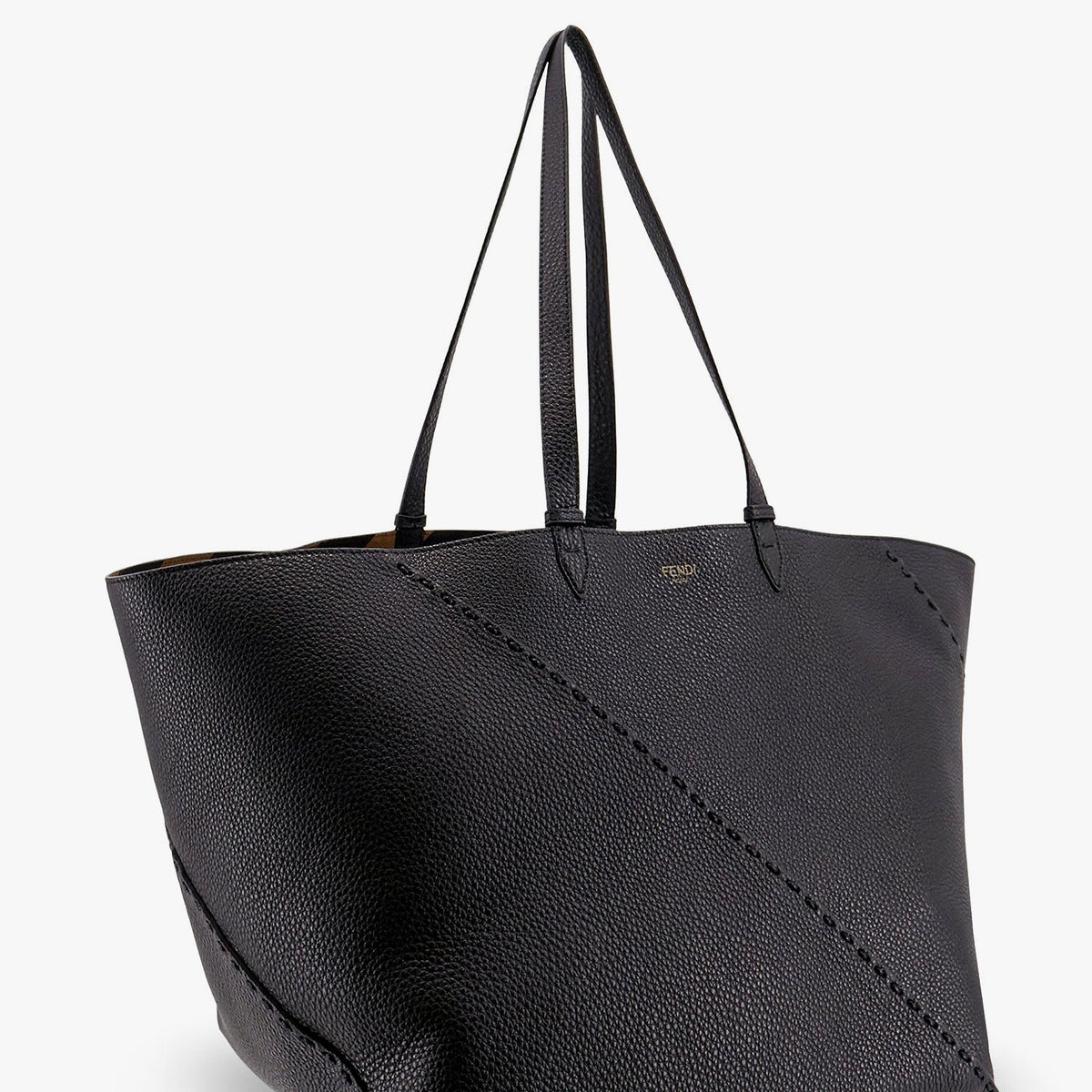 Fendi Men Diagonal Selleria Large Leather Shopping Bag