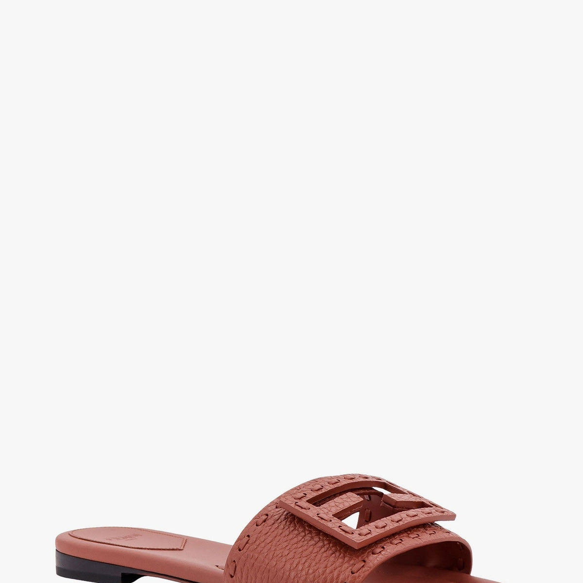 Fendi Women Baguette Leather Slides With Macro Selleria Topstitches