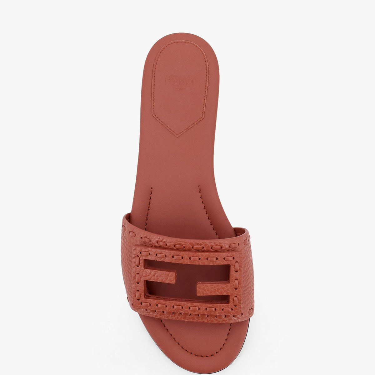 Fendi Women Baguette Leather Slides With Macro Selleria Topstitches
