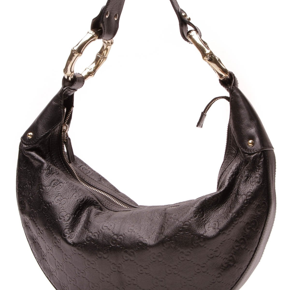 Bamboo Ring Hobo Bag - Black Guccissima