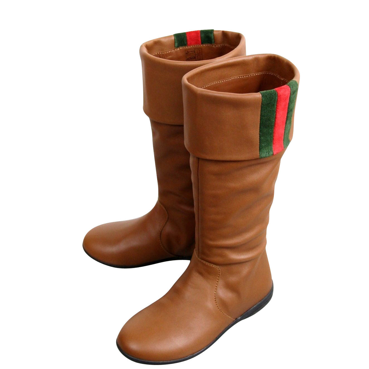Gucci Kids Brown Leather Boots With Web Detail
